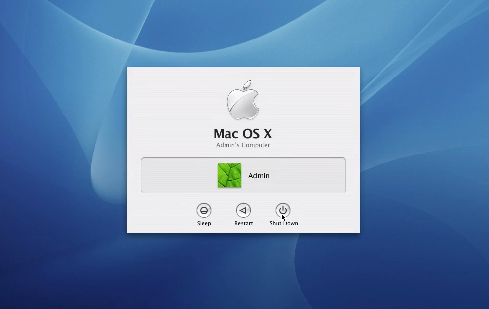 Mac OS X 10.3 Panther Login/Shutdown Screen (2003)